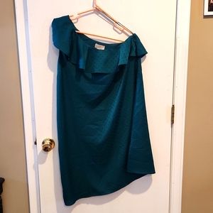 NWT Beautiful hunter green Loft One-shoulder dress